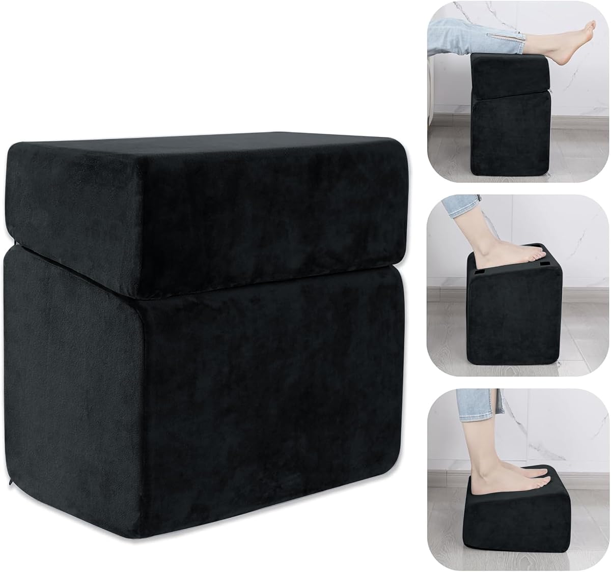 Reposapiés debajo del escritorio, ROYALAY Reposapiés ergonómico de oficina con 3 alturas ajustables, reposapiés de espuma viscoelástica de alta densidad para el hogar, viajes, avión con funda lavable