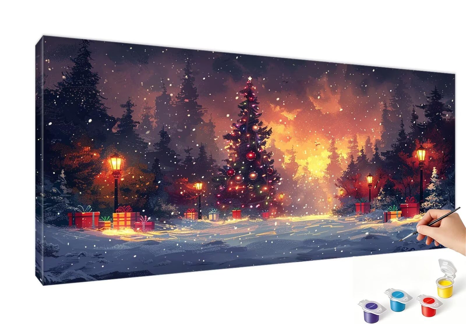 Peinture Numero Arbre De Noël Peinture par Numero Adulte Hiver Paint by Numbers for Adults, Numéro D'Art Kit avec Pinceaux et Acryliques, Activité Pour Décoration Maison 100x200cm (Sans Cadre) RB-616
