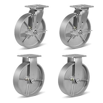 8X 2 Heavy Duty Casters Set of 4, Total Capacity 6000 lbs - Semi Steel Cast Iron, Widely Used in Furniture, Work Bench, Tool Box 2 Brake & 2 Rigid, Silver
