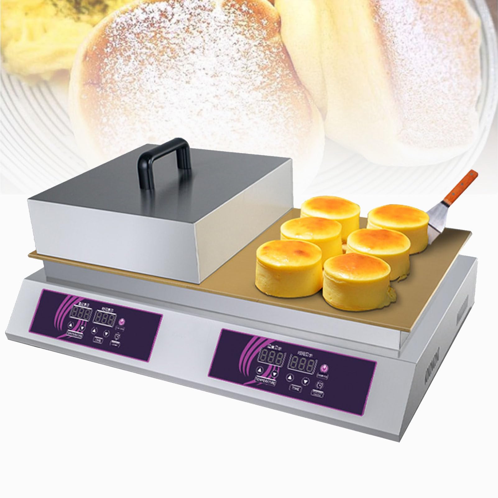 HTTGDGDH Commercial Pancake Maker, Commercial Non-Stick Souffle Maker Machine 60-240℃ Temp Control Electric Muffin Maker Stainless Steel For Home Kitchen,Doublehead