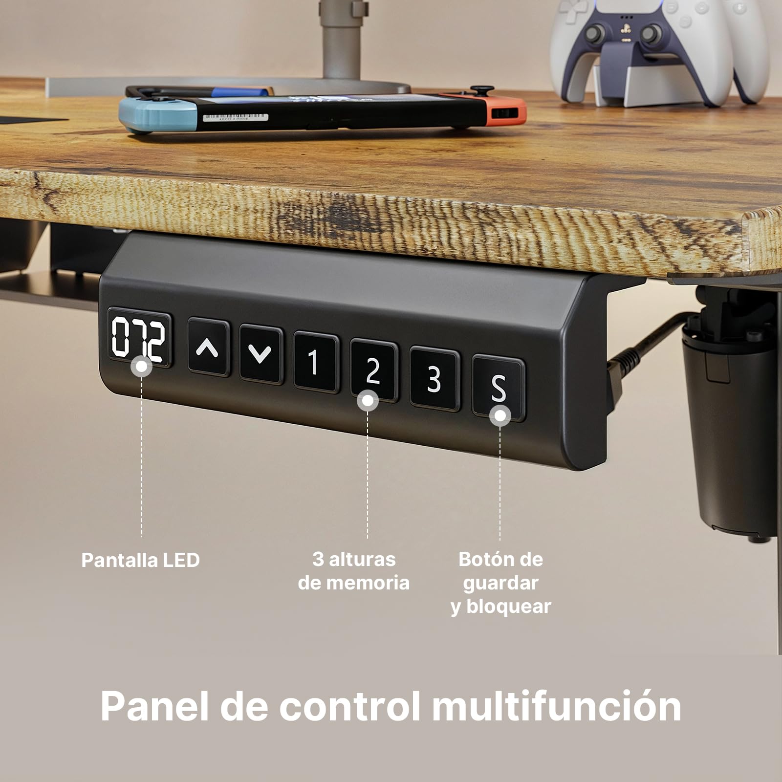 Xbro Escritorio Elevable Eléctrico 120 x 60 cm, Escritorio Ajustable en Altura con 3 Memorias, Mesa Elevable con Bandeja para Gestión de Cables, Bolsillo de Almacenamiento y Ganchos Laterales