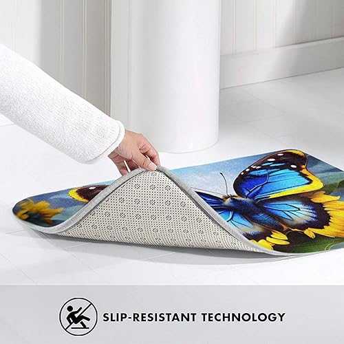 Miniatura 6 de Felpudo de bienvenida con diseño de mariposa azul girasol.* 20 x 31.5 pulgadas, alfombra de entrada para interiores y exteriores. Absorbente y