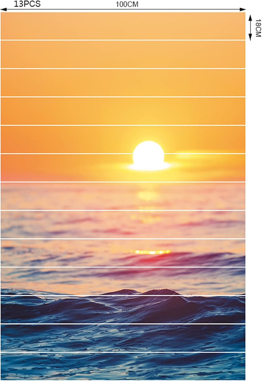 artfanke 13Pcs 3D Sunset Seascape Stair Risers Stickers Peel and Stick-Vinyl Staircase Sticker Decals for Steps Home Office Decor 39.37"x7.09"