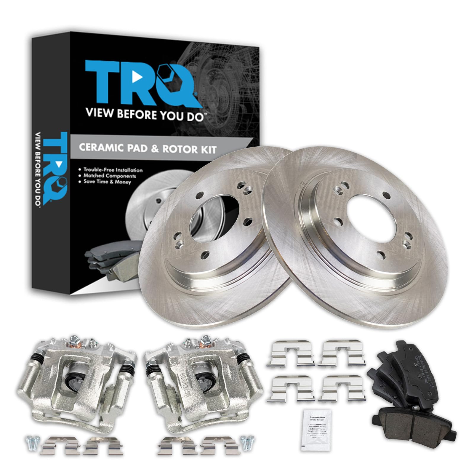 TRQ Rear Brake Pad and Rotor Set Ceramic Rotors Calipers