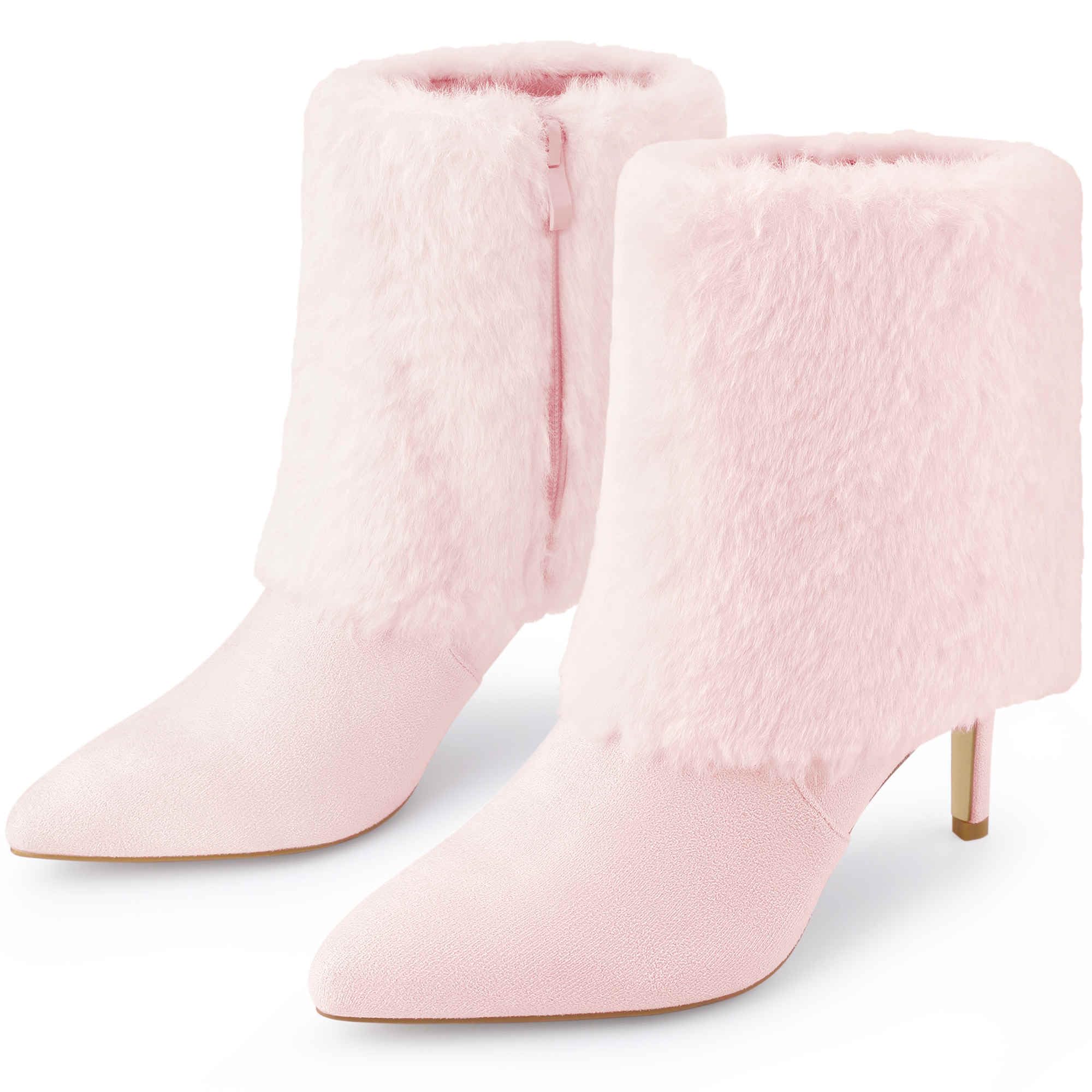 Perphy Pointed Toe Stiletto Heel Fur Ankle Boots for Women Dressy