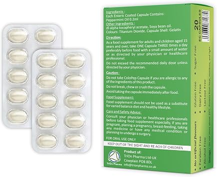 Peppermint Oil Capsules | Enteric Coated Gastro-Resistant Natural Mint Capsules for Healthy Digestion, Bloating | Encased in Hygienic Blister Packs - 20 Soft Gel Capsules (0.2ml Each)