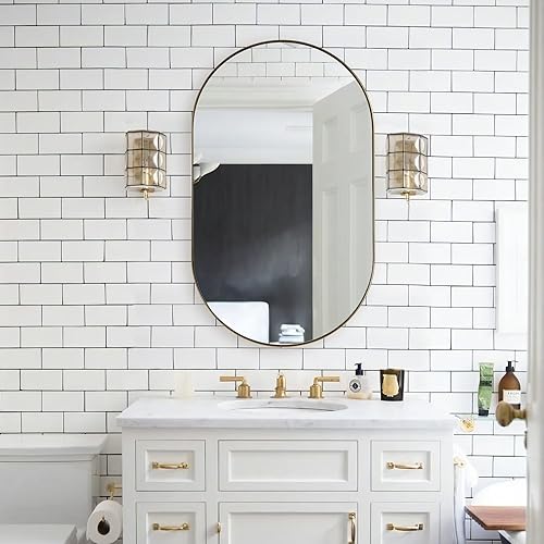 Miniatura 121 de ANDY STAR Espejos ovalados de baño, espejo de tocador doble de 30 x 48 pulgadas, espejos ovalados negros para baño, marco de acero inoxidable