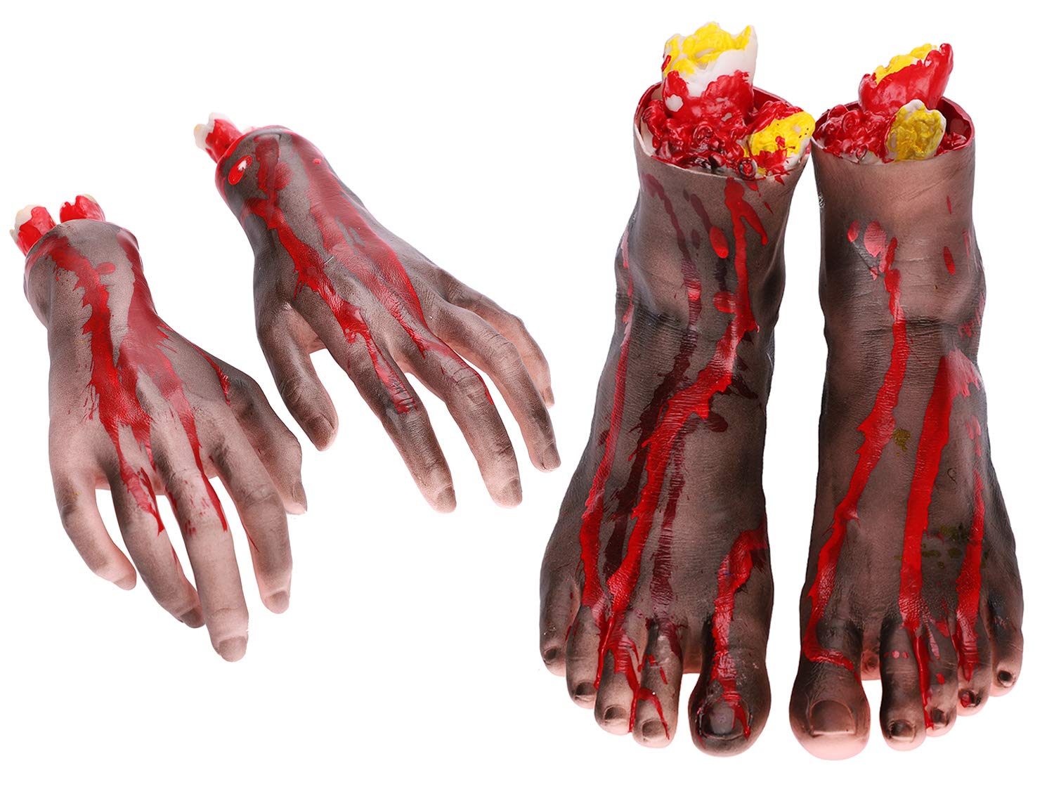 Lontg Black Halloween Decoration Bloody Dead Body Parts Scary Broken Arm Hands Feet Haunted House Decor Props Playing A Trick A Pair Of Horror Severed Hands And Feet