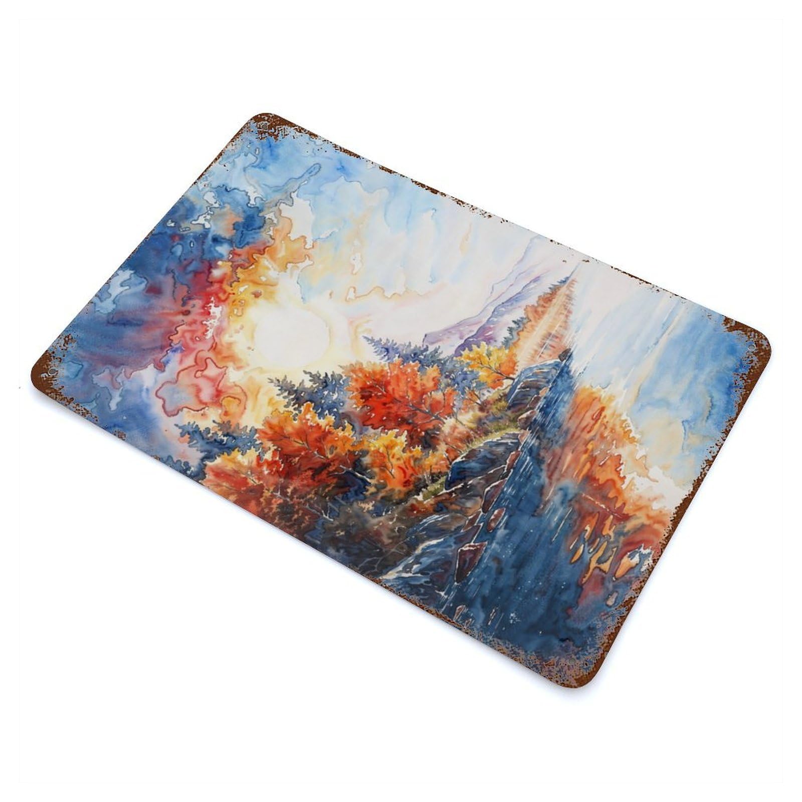 Garage Style Autumn Sunrise Rusty Metal Tin Sign 11.8"x7.9", Farmhouse Wall Decor for Bar And Workshop