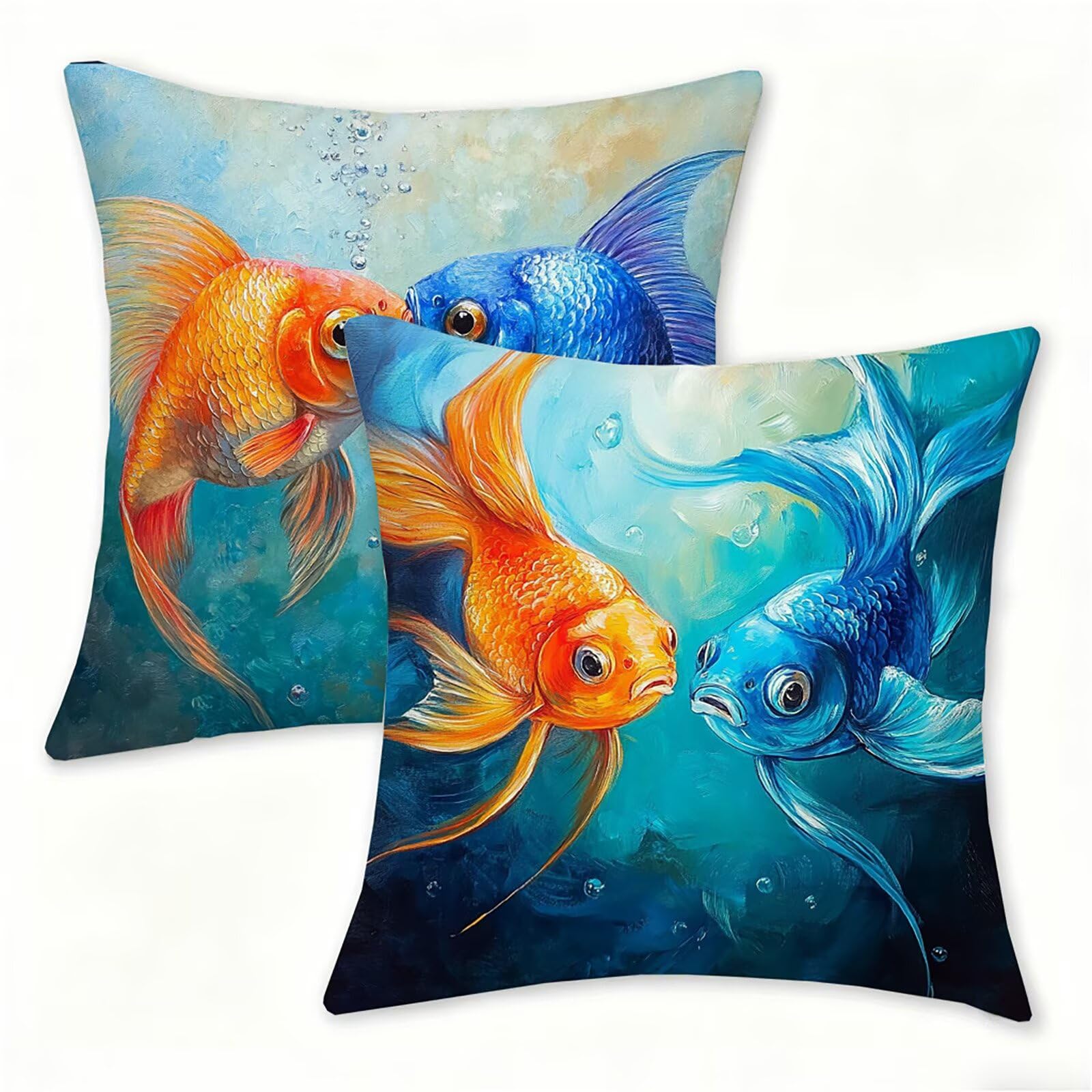 Housse de coussin extérieur 50x50 jaune poisson pour égayer votre salon de jardin cet été
