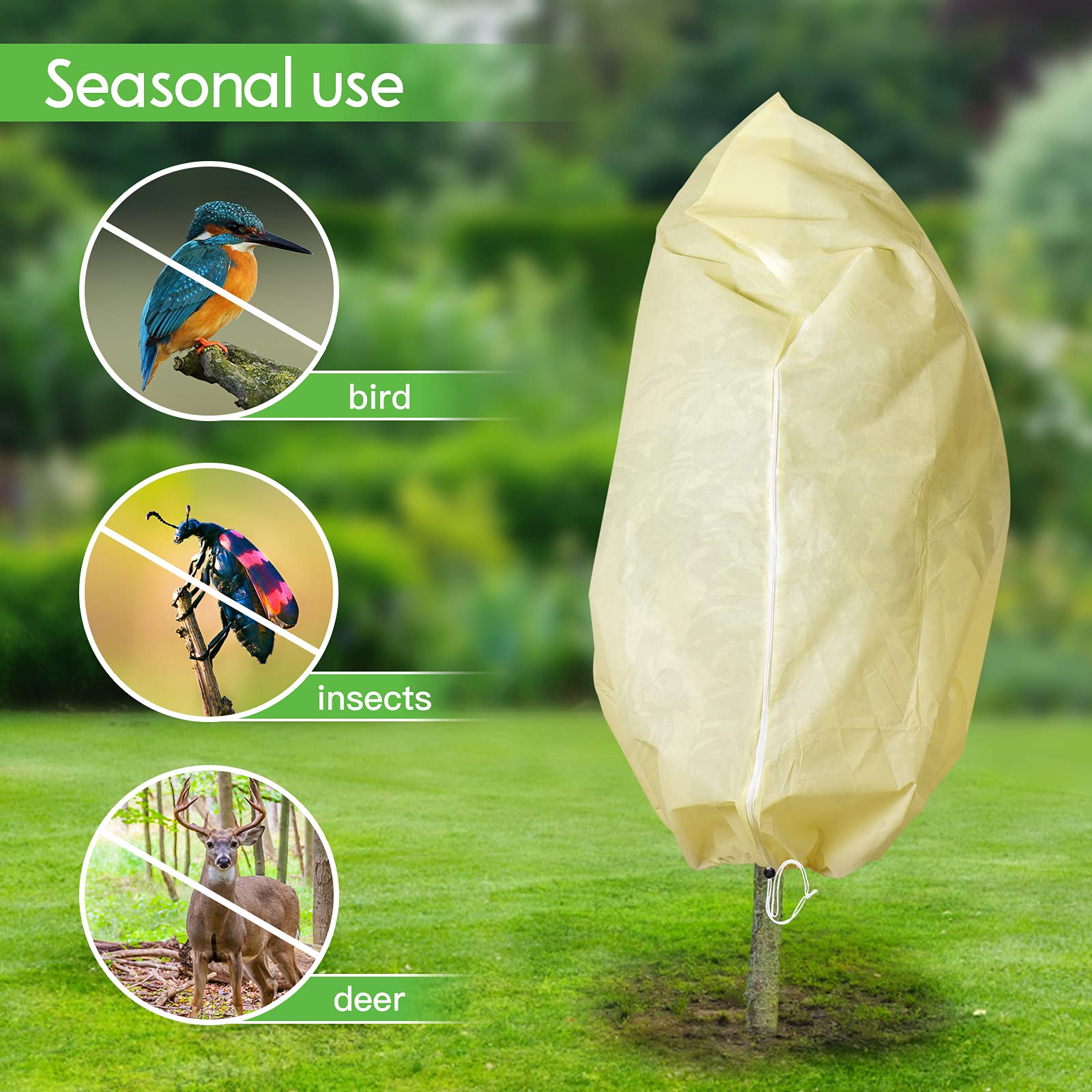 Bonviee 2 confezioni di coperture per piante antigelo – 200 x 94,121,9 cm – Grandi coperture per alberi di protezione dal gelo – Coperture riutilizzabili per l’inverno, con coulisse e cerniera