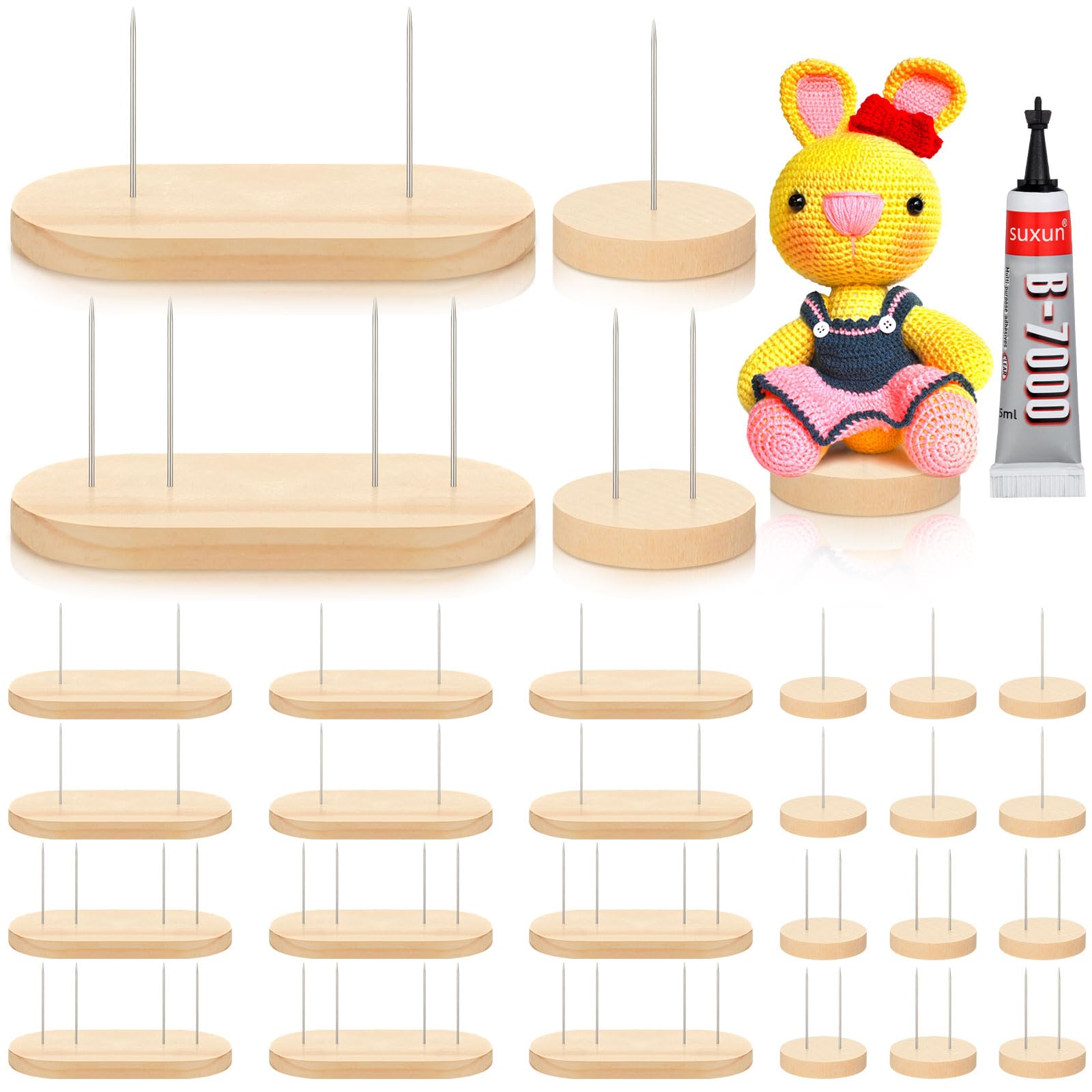 GOSER 24 Pièces Support de Poupée au Crochet Double Aiguille en Acier Support de Poupée en Feutre Animal Poupée Jouet Base en Bois Support Figurine d'action Support GOSER 24 Pièces Support de Poupée au Crochet Double Aiguille en Acier Support de Poupée en Feutre Animal Poupée Jouet Base en Bois Support Figurine d'action Support