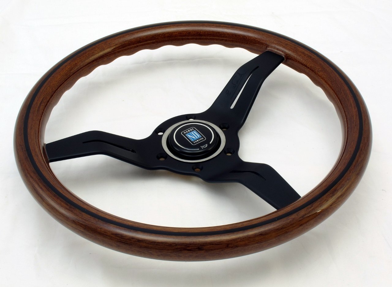 NARDI Steering Wheel - Deep Corn - 330mm (12.99 inches) - Mahogany Wood with Black Spokes - Classic Horn Button - Part # 5069.33.2000