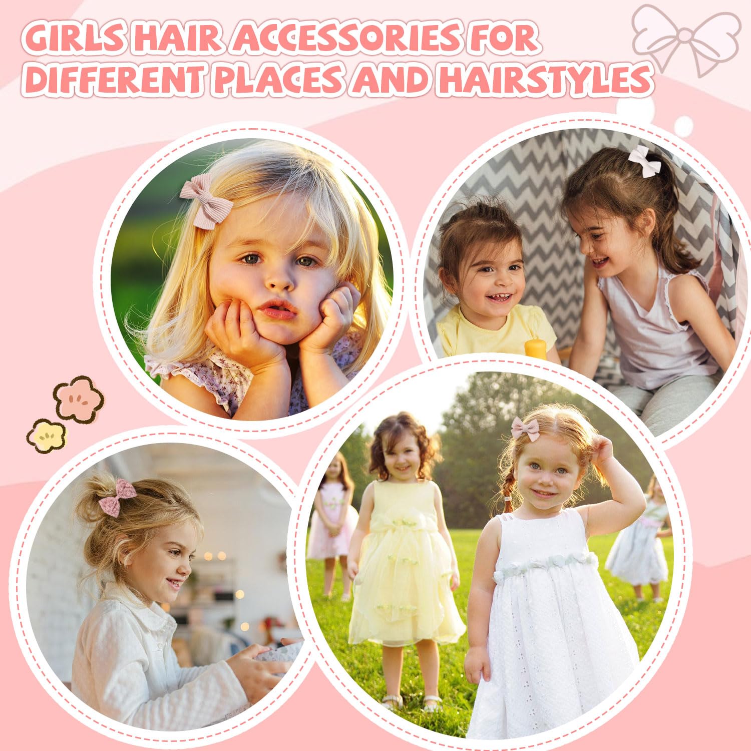 W Rxkiocs 12 Pcs Baby Girl Hair Clips & Bows, Newborn to Toddler, Pink & White, Bow Hair Clips & Headbands - Image 2