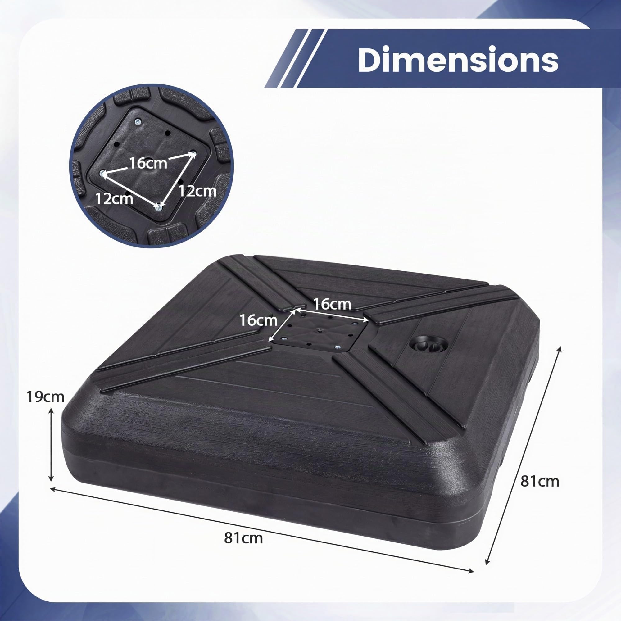 RELAX4LIFE Pied de Parasol Déporté en HDPE Remplissable 156KG
