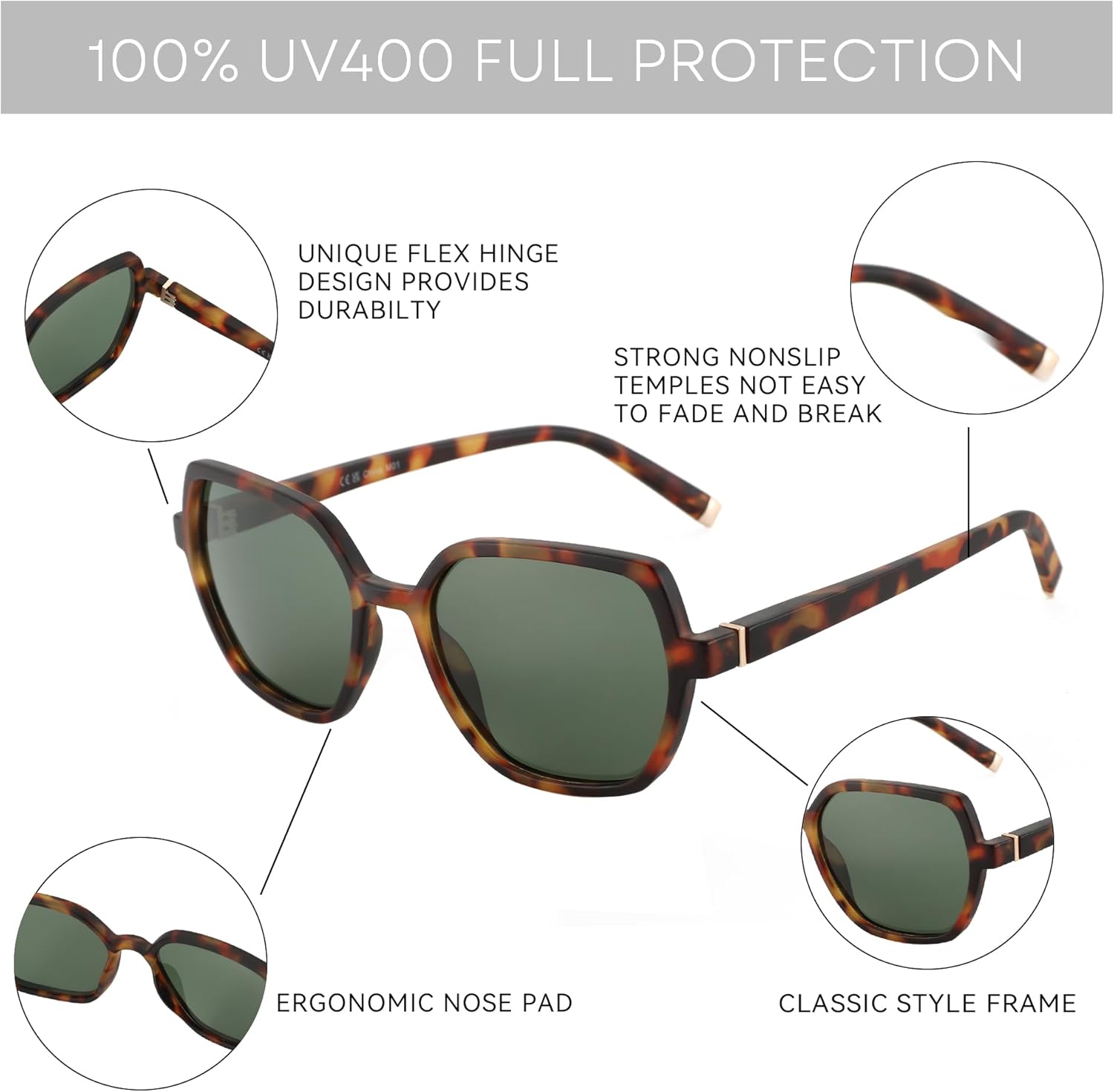 ZENOTTIC Hexagon Sunglasses for Small Faces Women Polarized UV400 Protection Fashion Trendy Shades Sun Glasses - Image 4