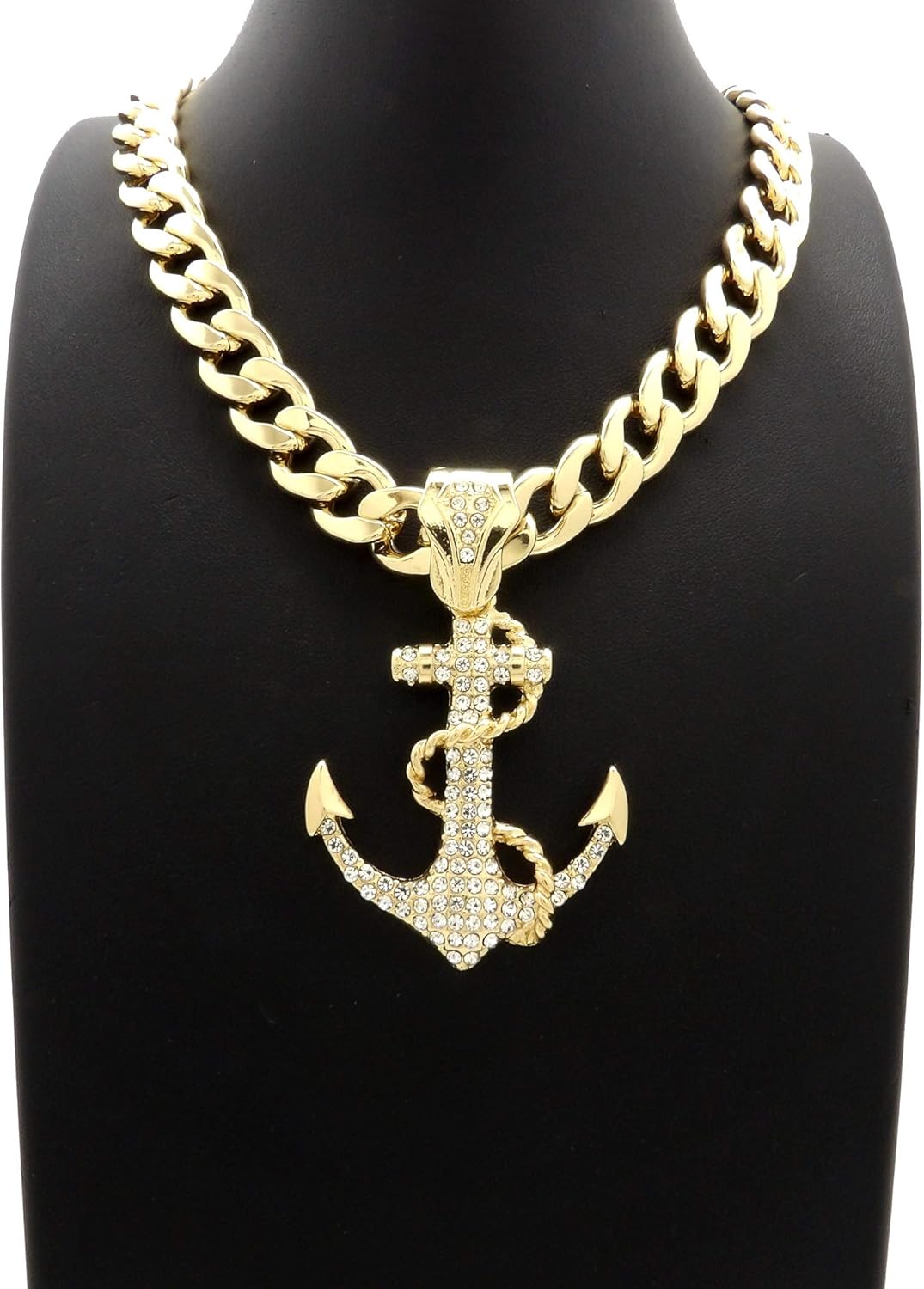 SJ ICED Out Navy Anchor Pendant 11mm/20 Cuban Chain Hip HOP Necklace RC3380