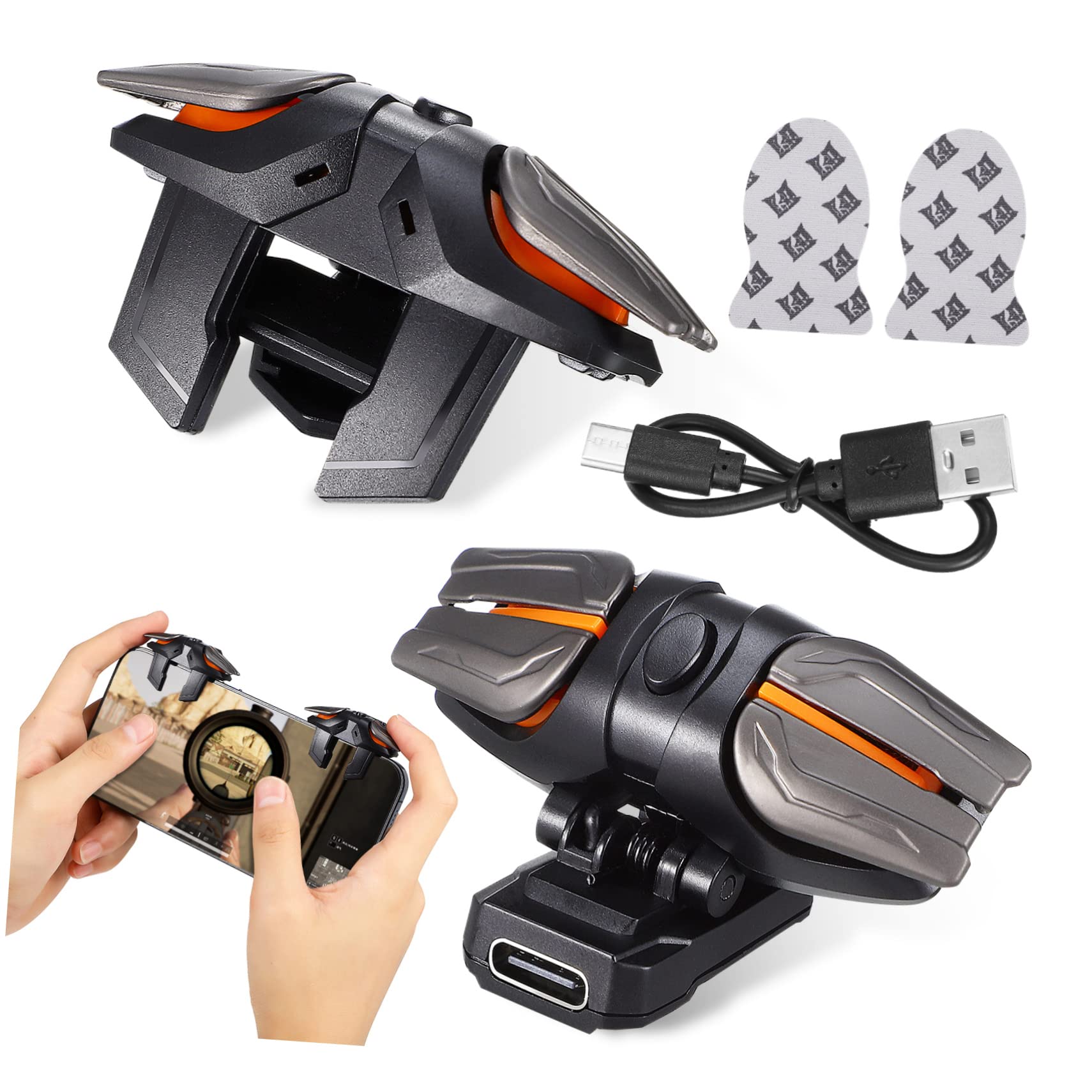 Veemoon Spielcontroller Trigger Satz mit Ladekabel und Handschuhen aus Abs Kunststoff Hohe Kompatibilität und Displayschutz für Mobiles Gaming
