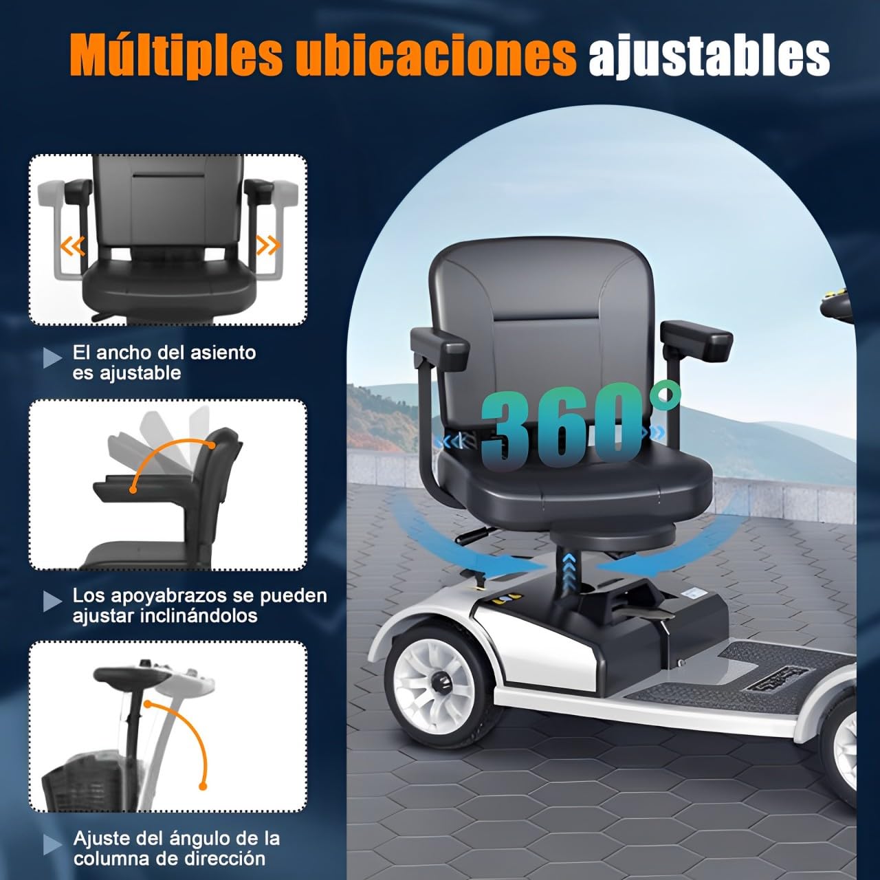 Scooters de Movilidad Plegables para Adultos, Scooter de Movilidad de 4 Ruedas Capacidad de 190 kg Batería Extendida de 35km de Largo Alcance con Canasta y Señal de Giro (Rojo)
