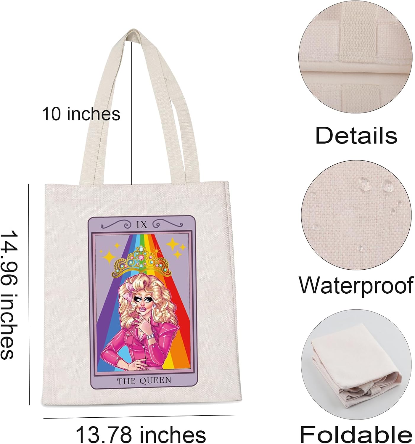 LEVLO Fabulous Drag Rainbow Queen Gift IX The Queen Shopping Bag Tarot Gay Pride LGBTQ Reusable Bag image 4