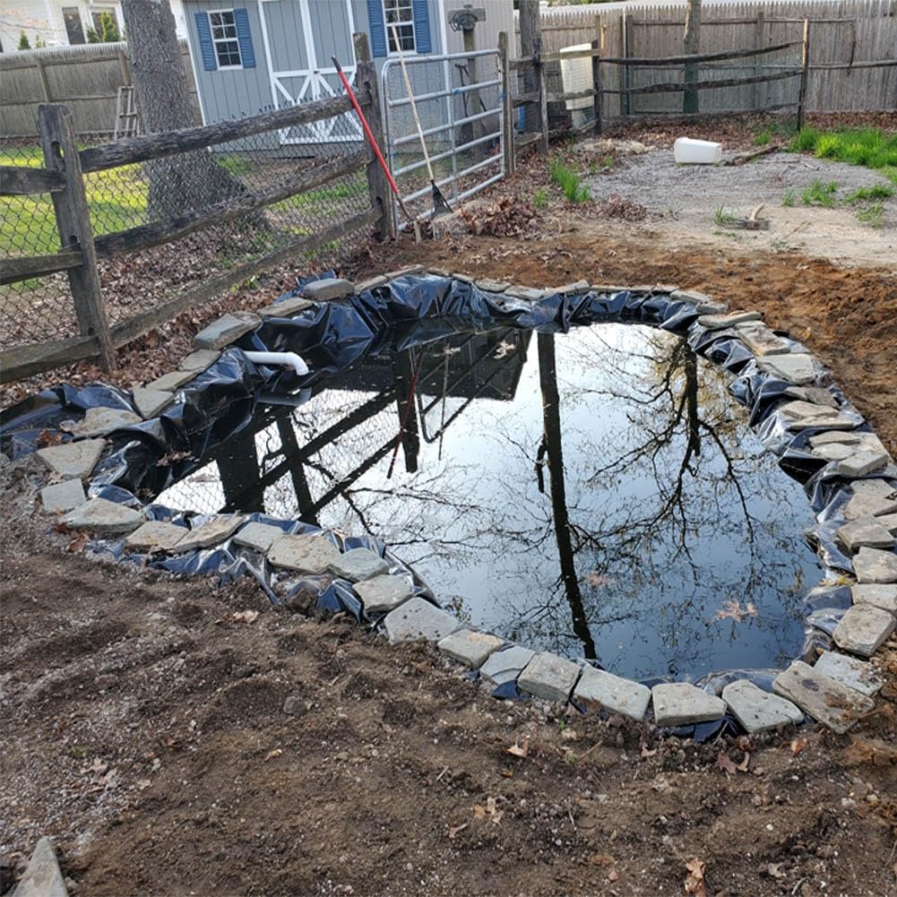 HDPE Teichfolie 1.5x2.0m 2.5x5.0m 4.5x6.0m 6.0x7.0m 7.0x7.0m 8.0x10.0m 10.0x15.0m Schwarz Teichmembran Flexibel Gartenteiche Dichtungsfolie Folie(3.0x5.0m)