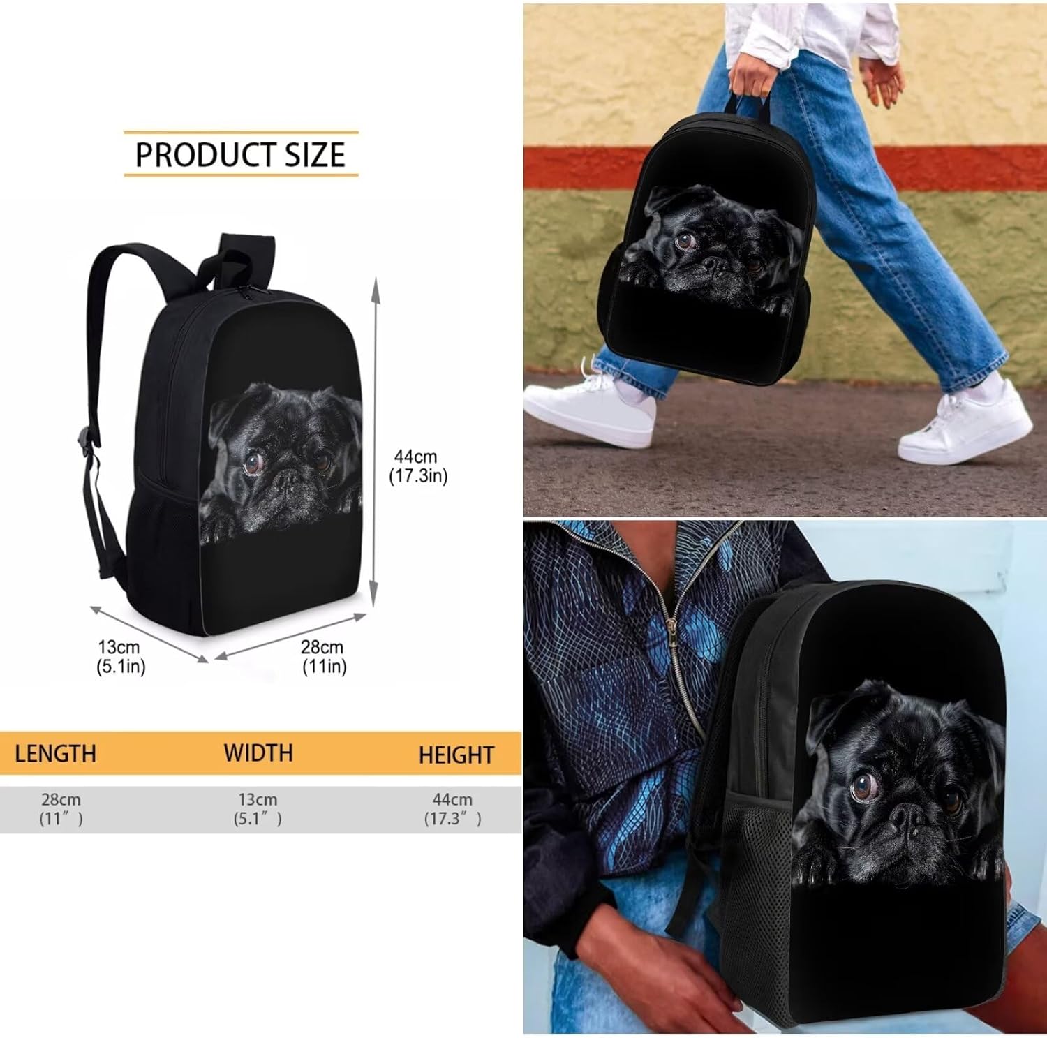 Dreaweet Black Bulldog Backpack for Boys 6-8,Kids Backpack with Lunch Box and Pencil Case,Preschool Backpack Set of 3 Black School Bag Teen Bookbags
