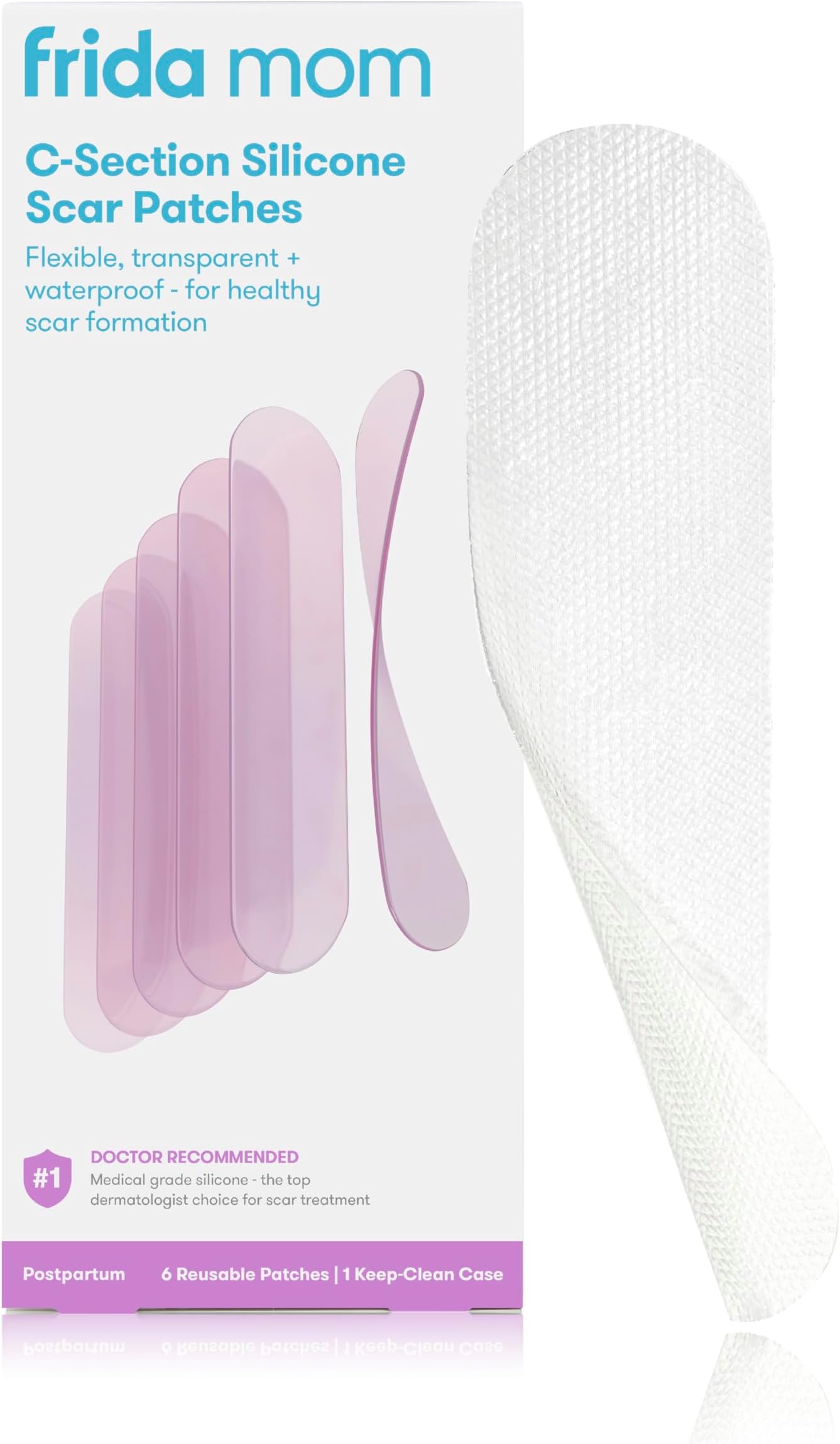 C-Section Silicone Scar Patches | Reusable Medical Grade Silicone Scar Treatment | Great for Keloid Scars | 6X 8" Long Patches with Case and Pouch Included