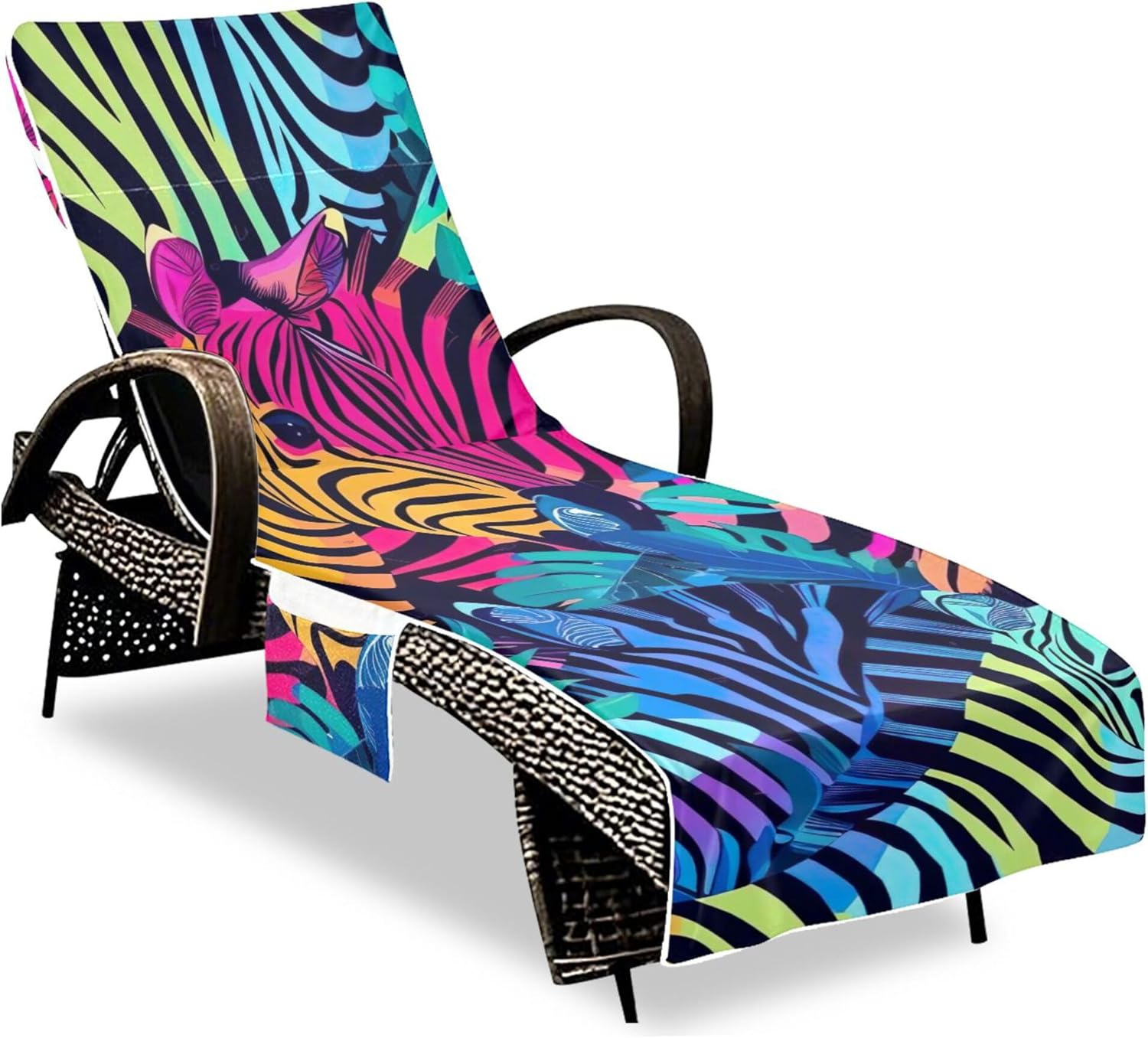 Retro Neon Zebra Print Chaise Lounge Chair Towels Cover Pool Lounge Beach Chair Cover Patio Chase Lounger 85" x 30"