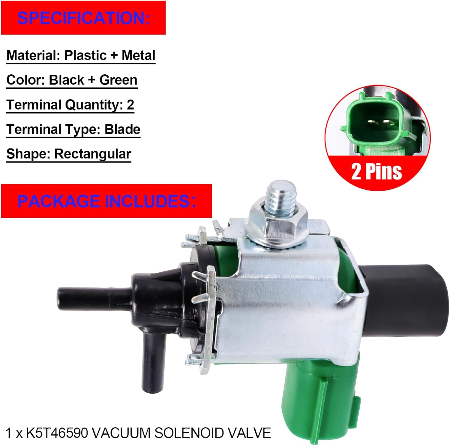 SMMS K5T46571 Vacuum Solenoid Valve for Mazda RX-8 6 626 Protege5 DX LX 1.6L 2.3L 3.0L V6-Gas, 1999-2008, Replaces OE K5T46590 149561P100 149561P101 149561P110
