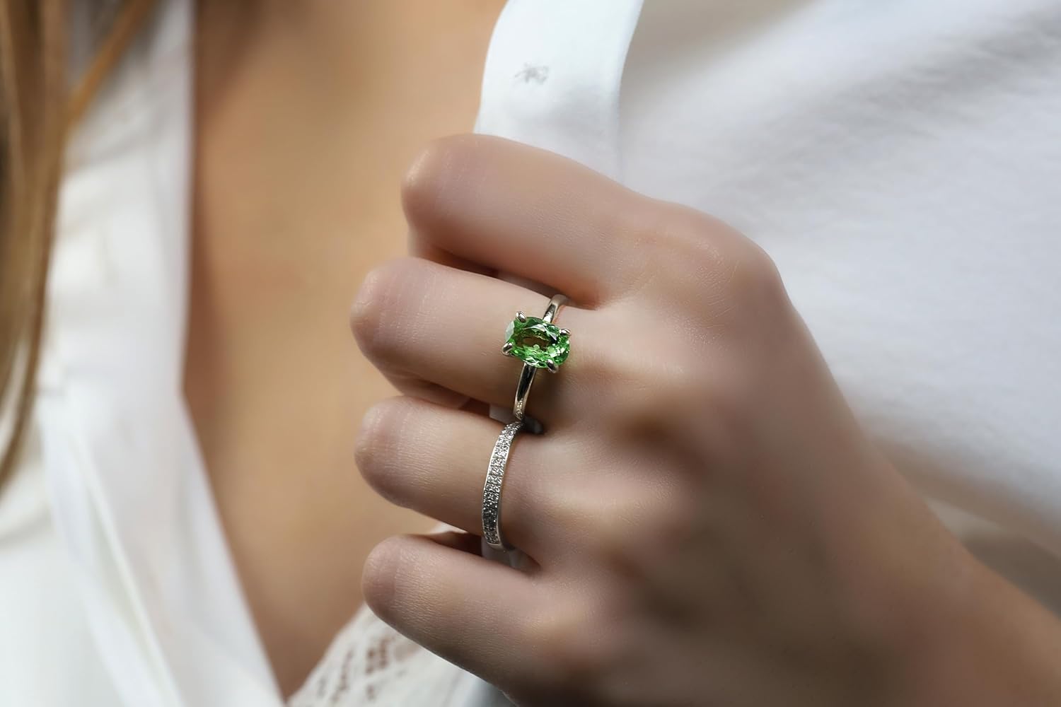 Green Tourmaline Oval Solitaire Ring - October Birthstone Jewelry with Prong Setting - Unique and Elegant Design