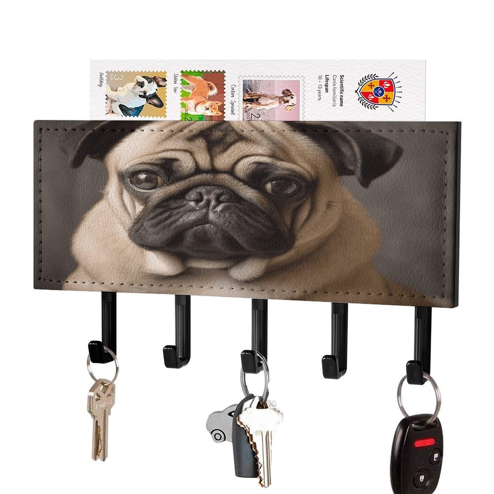 Soporte para llaves de pared adhesivo con estante de metal y colgador de llaves de piel carlino