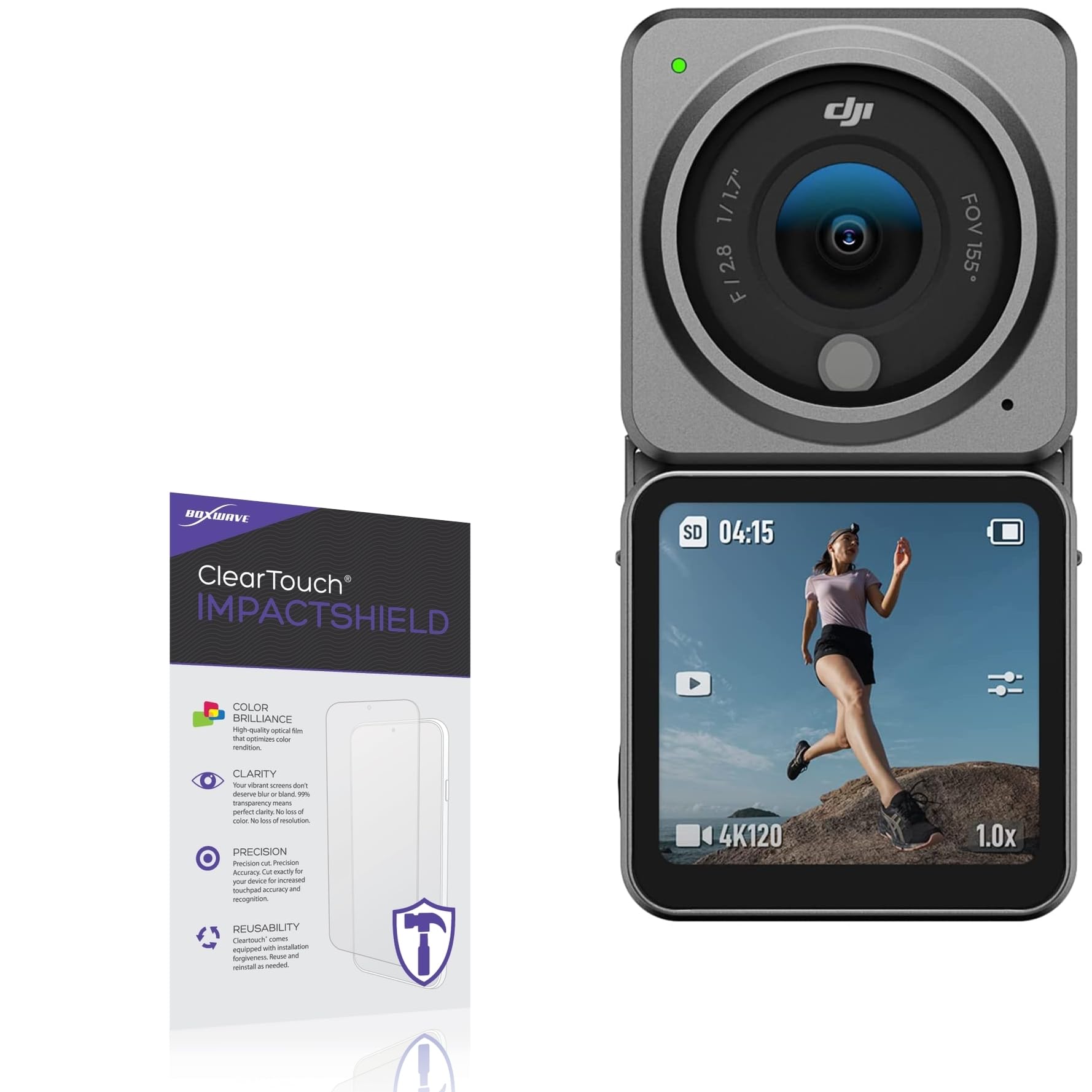 BoxWave Screen Protector Compatible with DJI Action 2 Dual Screen - ClearTouch ImpactShield (2-Pack), Impenetrable Screen Protector Flexible Film