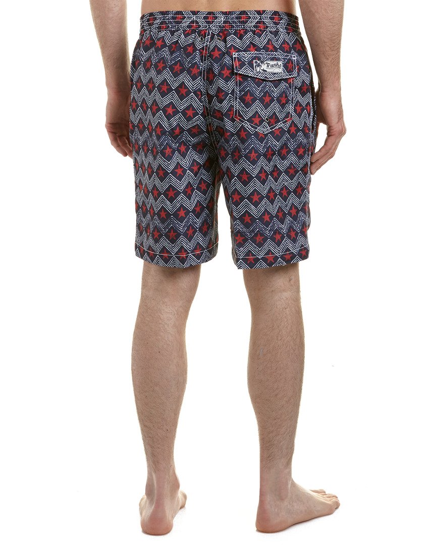 Trunks Men's Swami 8 Inch Pattern Swim Trunk, Chevron Stars-Marine/Salsa/White, Small