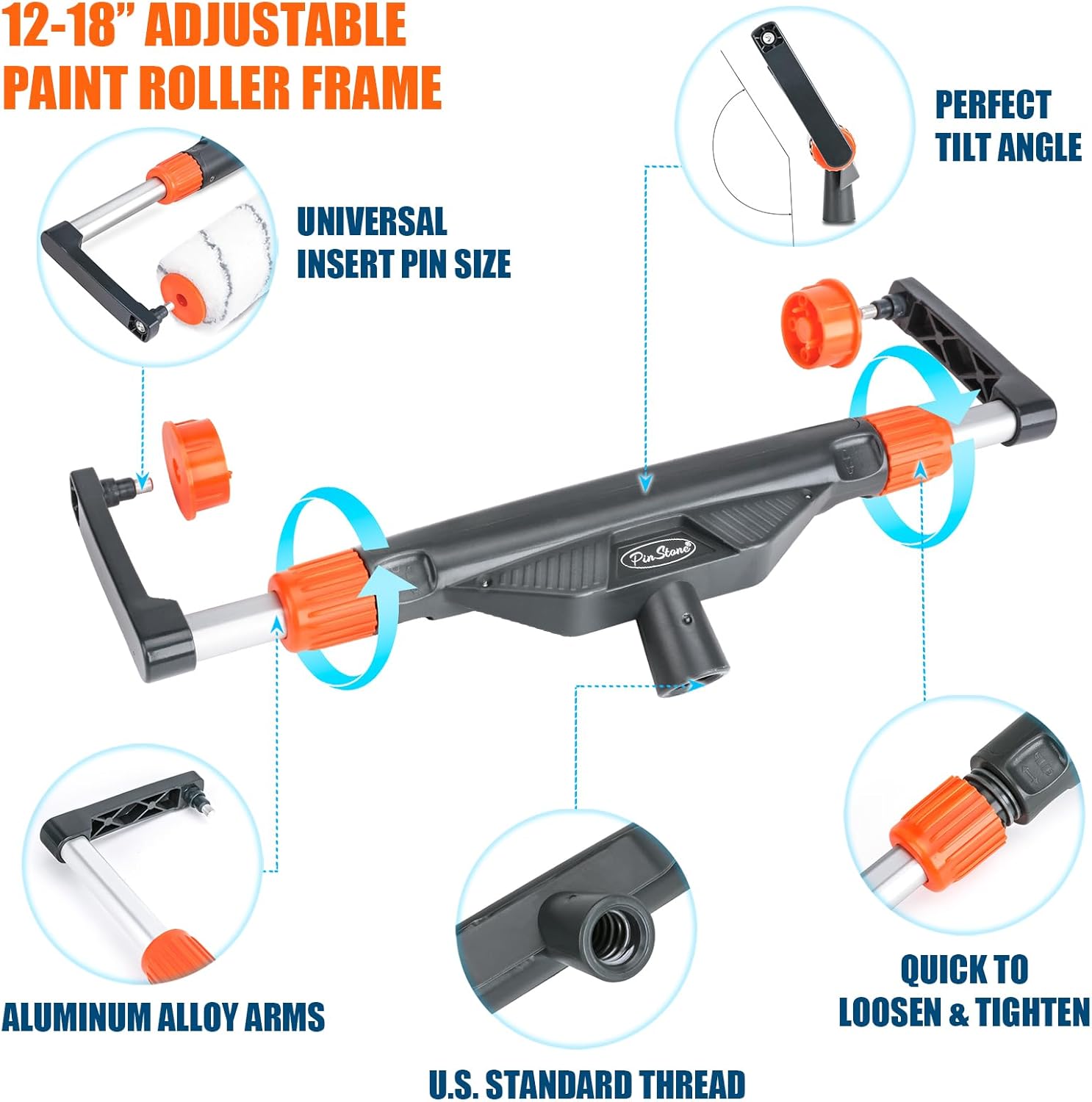 10pcs 12"-18" Adjustable Large Paint Roller Kit, 1-5 Ft Aluminum Extension Pole, Ergonomic Handle, Roller Cleaner, 18" Nylon Roller Covers for Walls,Ceiling,Floors,Interior,Exterior Painting