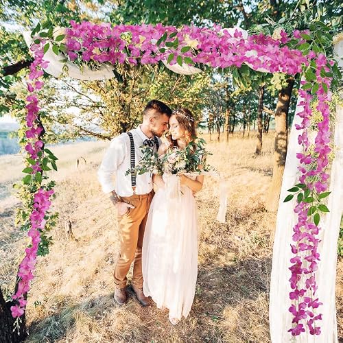 12 Pack Artificial Wisteria Vines Flowers Garland - 3.6 Feet Fake Wisteria Rattan Hanging Silk Flowers String Plants For Home Decoration Party Garden Outdoor Wall Wedding Arch Decor (Purple) #TOP4