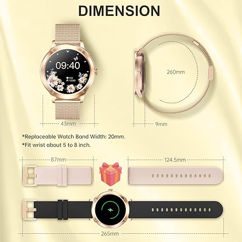 Miniatura 7 de Colesma Reloj inteligente redondo para iPhone Android, reloj para mujer con llamada Bluetooth y notificaciones de Whatsapp, reloj de fitness con