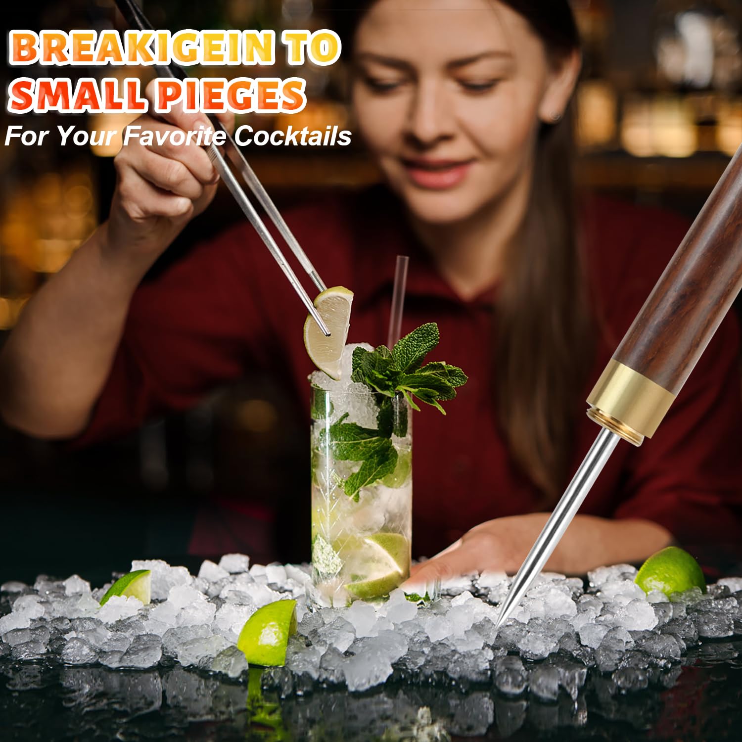 Broyeur à Glace INOX 2 Pièces Pic à Glace en Acier Inoxydable pour Bar Cuisine