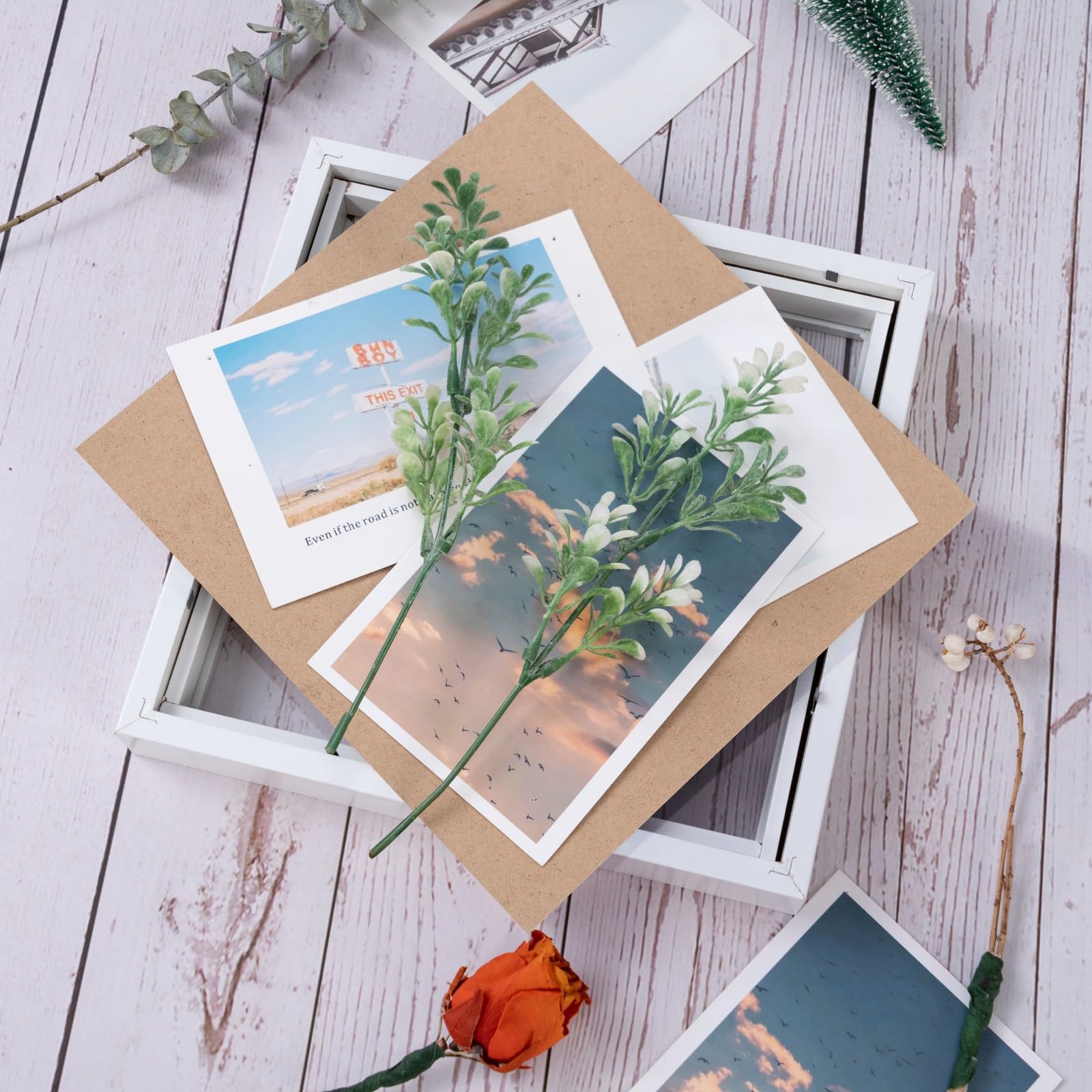 Muzilife 8x8 Shadow Box Picture Frame 3-Pack Wood 3D Picture Frame with Glass Cover Display Case for Medals, Wedding Memories, Tickets, and Photos, White