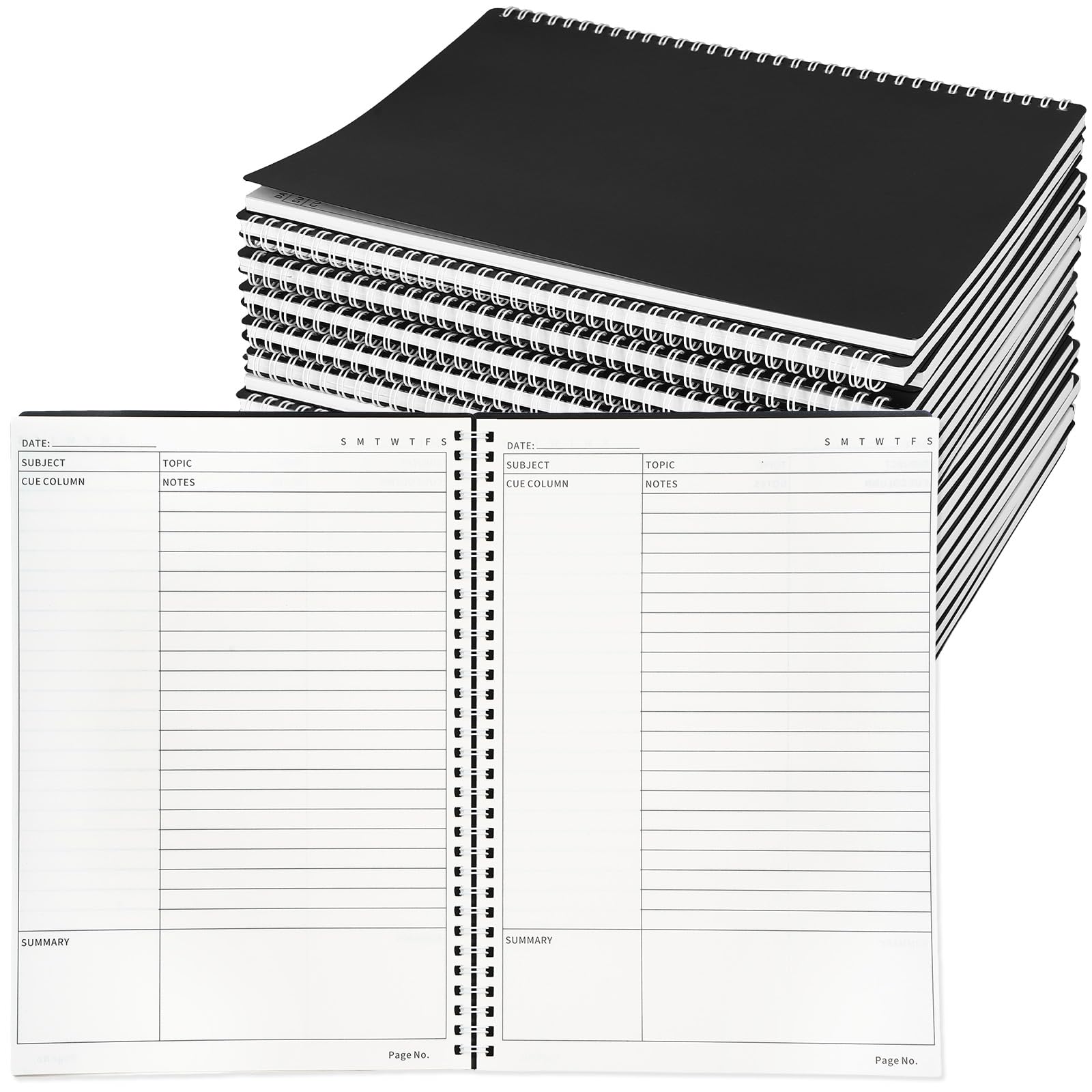 Resurhang Cornell - Confezione da 10 quaderni a spirale Cornell, formato A4, 21,6 x 27,9 cm, per prendere appunti, appunti a righe, per scuola, ufficio, casa e lavoro, 60 fogli/120 pagine, nero