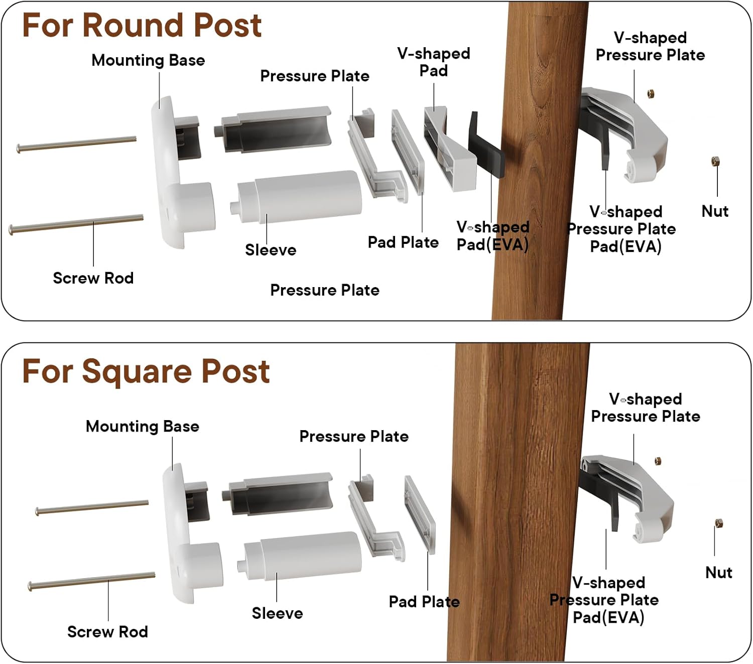 No-Drill Baby Gate Banister Adapter, 2-Pack Stairway Mounting Kit for Mesh, Metal & Retractable Gates, Fits 1 1/2"–3 1/3" Round or Square Posts for Stairway, Patio, and Doorway, White