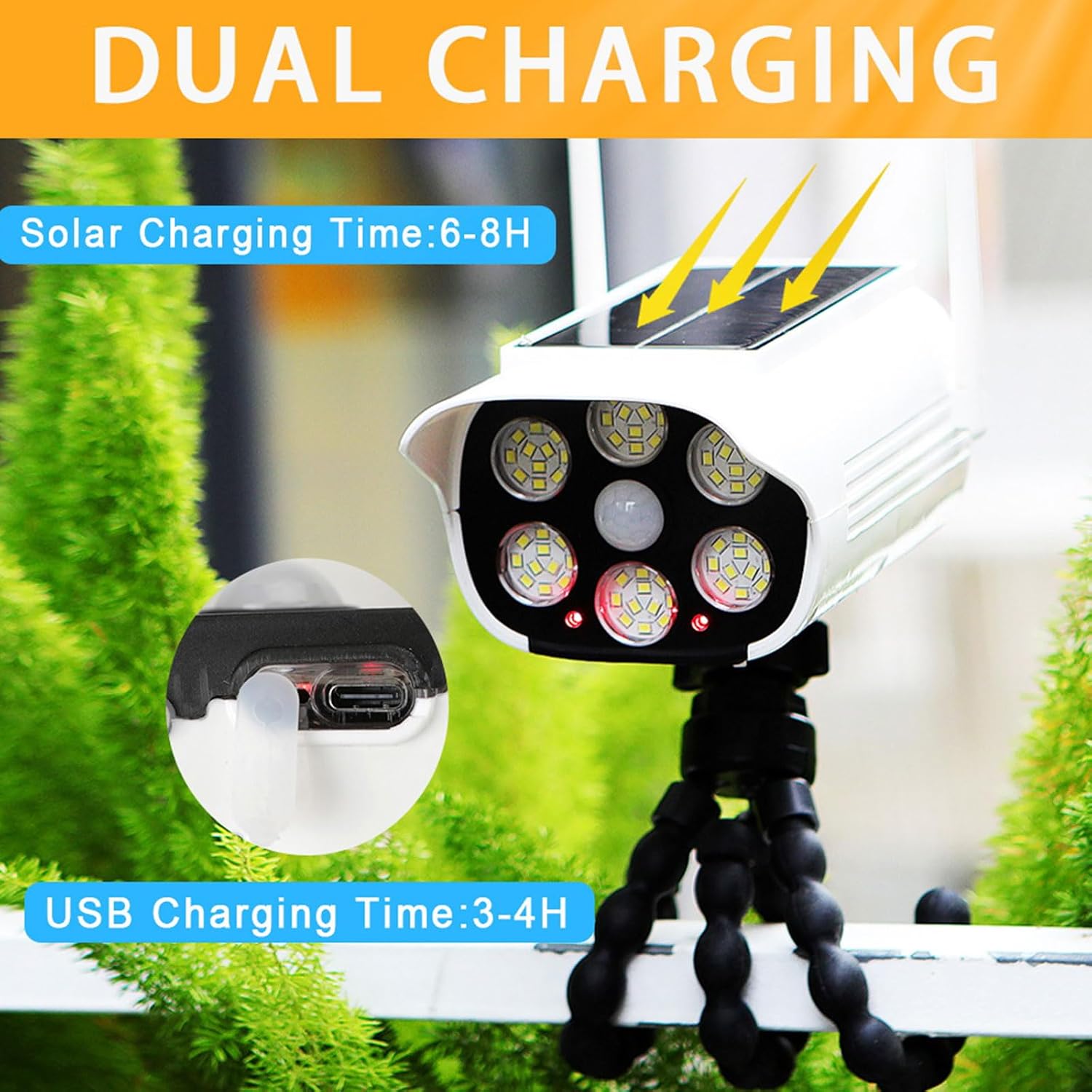Bottone Solar Motion Sensor Light, Simulation Camera Deterrent with Octopus Adjustable Bracket, Dual Charging IP44 Waterproof Outdoor Security Lighting for Patio Yard Porch (1)