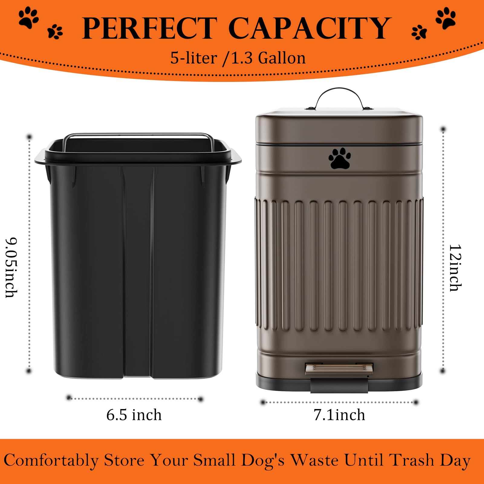 Bote de basura para excrementos de perro en el exterior, cubo de basura de metal para exteriores con tapa, pedal de pie, cubo de basura para perros con 40 bolsas de basura para perros, cubo