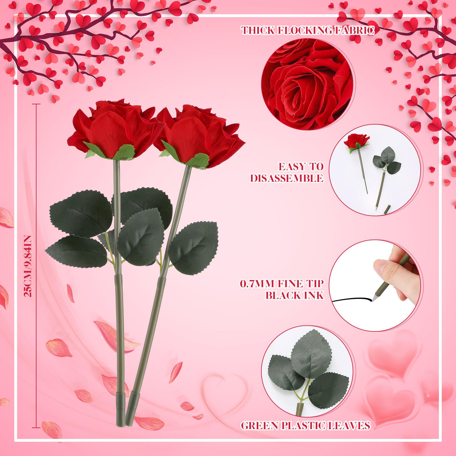 Yexiya Lot de 32 stylos à bille en forme de rose rouge pour mariage, Noël, Saint-Valentin, Halloween, pour bureau, salle de classe, fournitures scolaires, fête, décoration de bureau