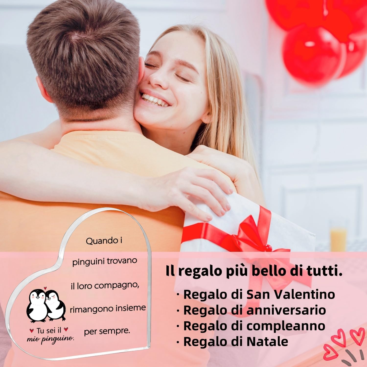 PulangRen Regalo San Valentino Per Lui Lei Pinguino Placca Acrilica Regali Per Lei Lui Regali Di Coppia Regalo Fidanzato Fidanzata Regalo Anniversario Per Lui Lei