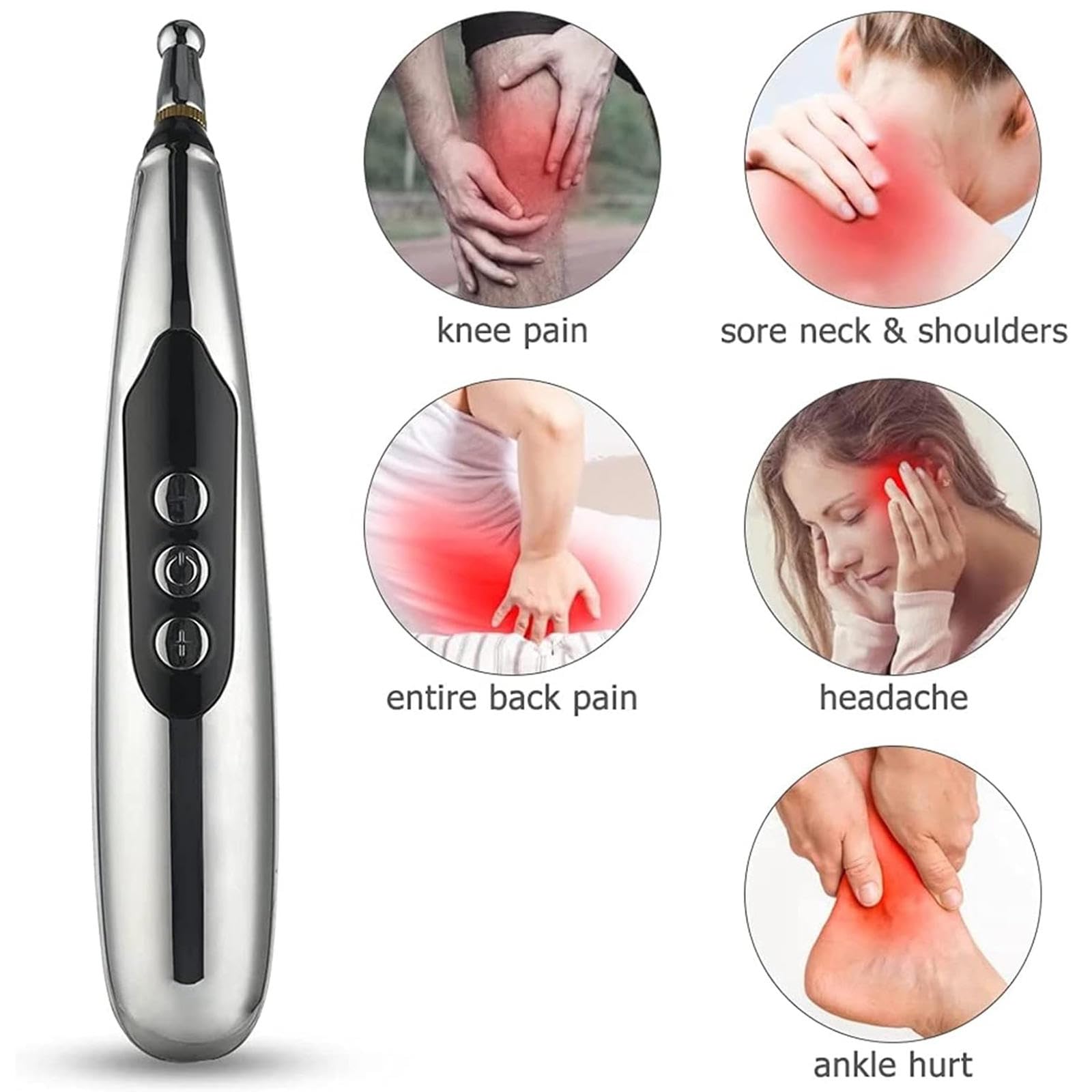 Bolígrafo de acupuntura, dispositivo de acupresión recargable por USB con 3 cabezales de masaje y 9 niveles, herramienta de masaje de energía meridiana para oficina y ocio