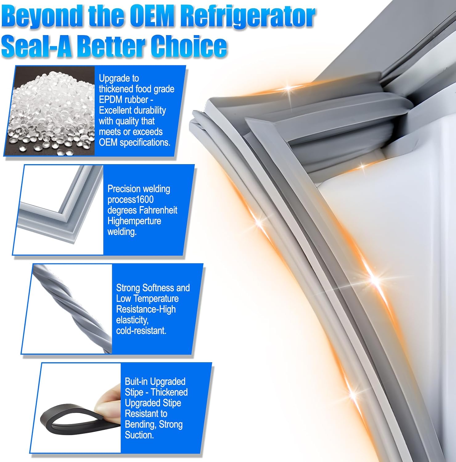 Upgraded DA97-05557Y Refrigerator Freezer Door Gasket Replacement Part Compatible with Frigidaire Crosley Kenmore Freezer Door Seal Replaces AP5583813,2304776, DA97-05557B,DA97-05557D,PS4173510