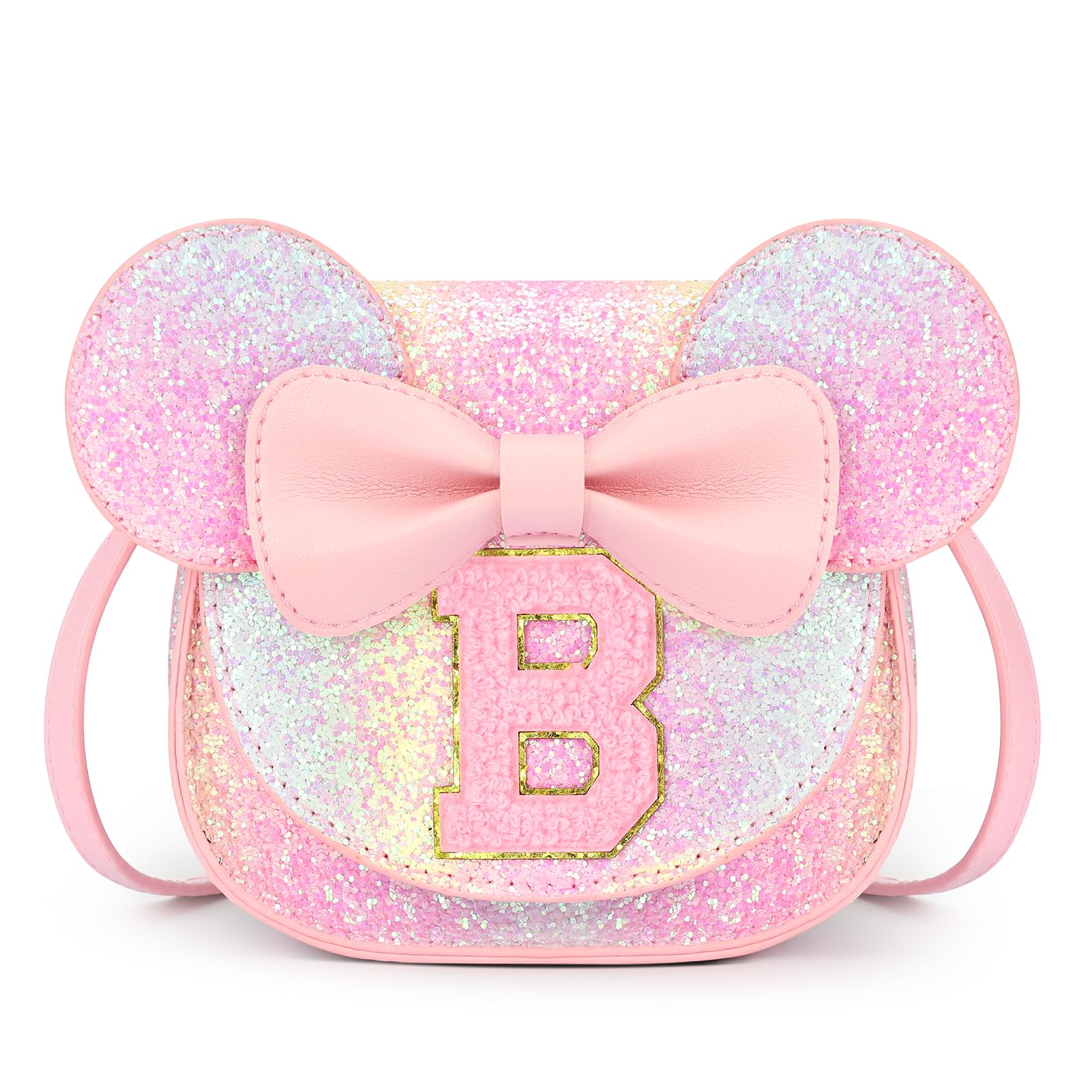 mibasies Toddler Purse Girl Gifts: Girls Birthday Gifts for 3-8 - Toys for Ages 2-4 Purse, Glitter Rainbow, Letter B