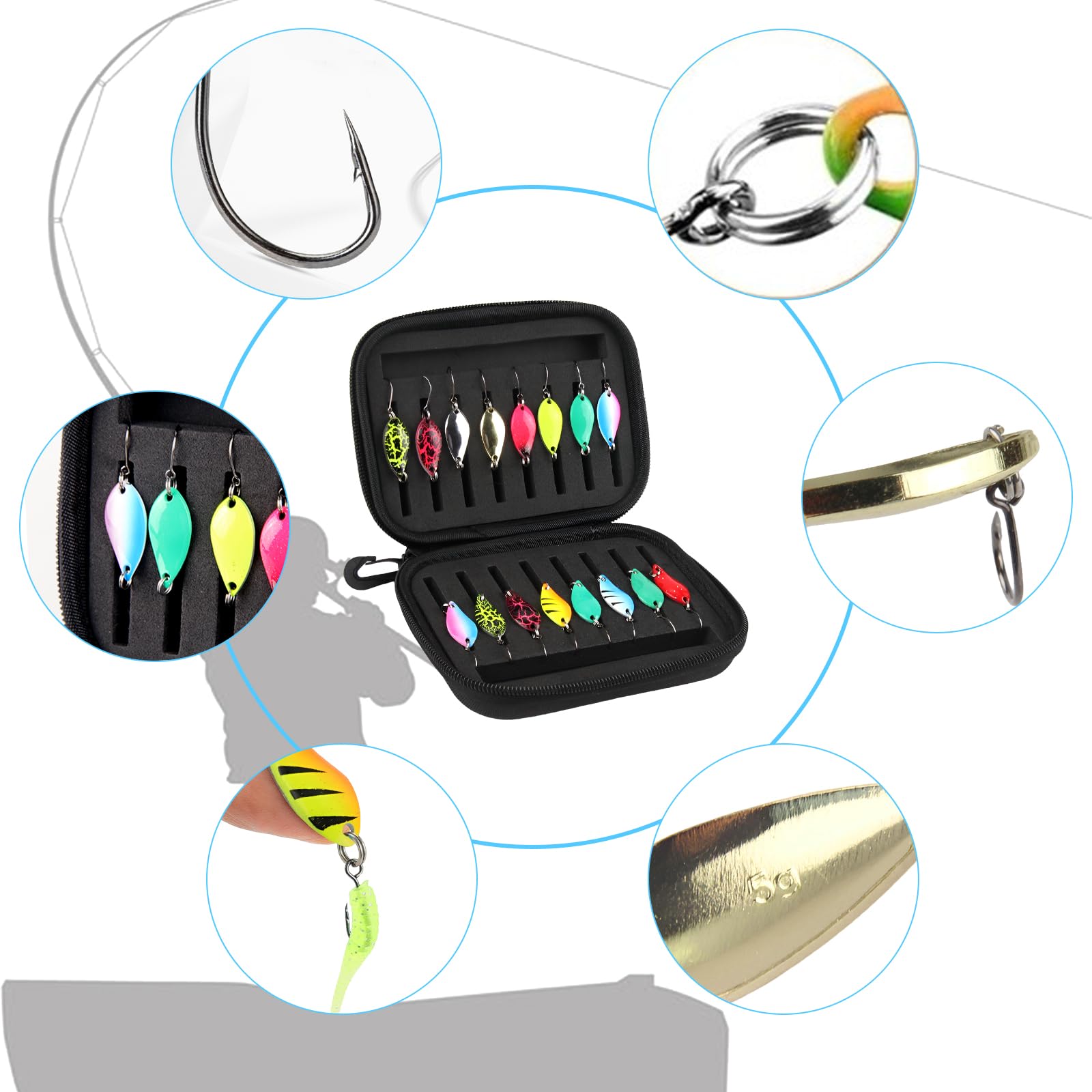 RYAN 16 Pezzi Spoon Trout Area Artificiali Spinning Mare 2.5/3.5/5g cuCchiaini Pesca con Borsa Portatile per Pesca alla Trota in Acqua Dolce e Salata Salmerini Esche Artificiali Spinning