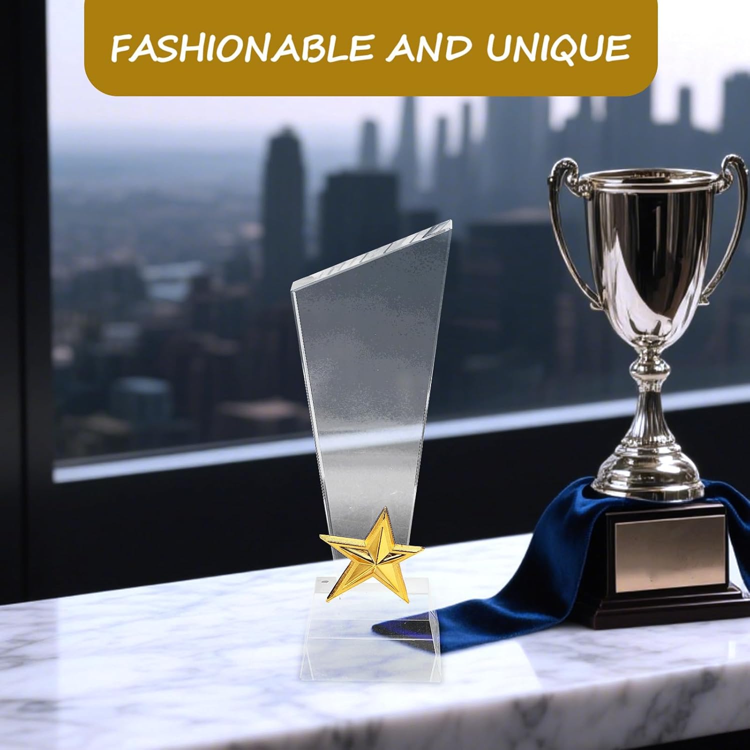 Toyvian Creative Crystal Star Trophy Award Cup for Competition and Graduation Ceremony, 3D Five-Star Design, Crystal Material, Winner Award for Parties and Student Recognition