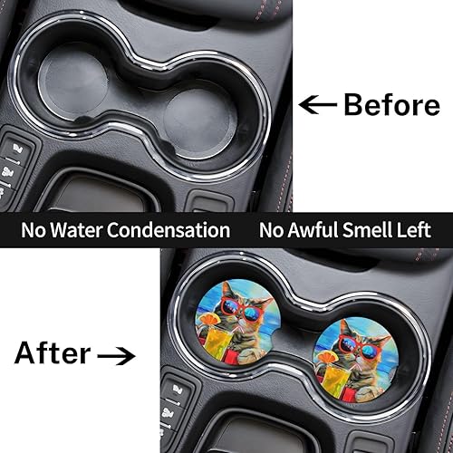 Miniatura 7 de Portavasos para automóvil, 2 unidades, posavasos para automóvil, para verano, para gato, absorbente, para decoración de automóvil, accesorios para